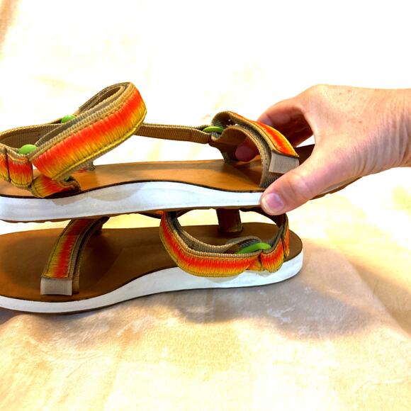 Teva western Sandals Women's 10 boho retro orange tan Ombre Tan Leather RARE! - Picture 7 of 7
